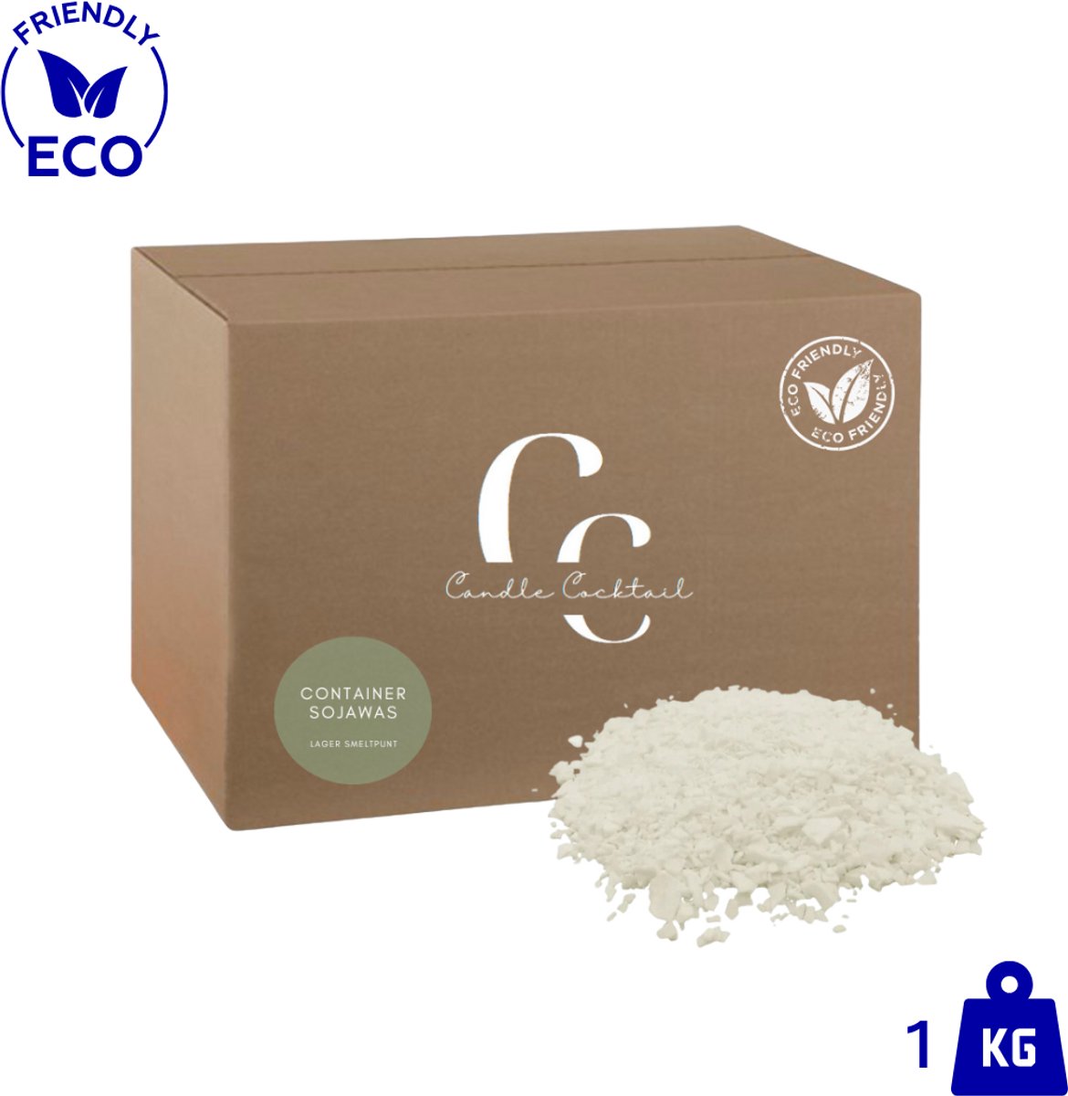 Candle Cocktail® Kwalitatieve 100% Ecologische Sojawas | 1 KG | Voor Containers | Containersojawas | Smeltpunt 46°C | Kaarsen Maken | Gietwas | Vegan | Waxmelts | Soyawas | Soy wax | Kaarsenwas